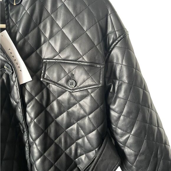 Top Shop Quinn Faux Leather Jacket Size UK 8/US 4 - Picture 4 of 10